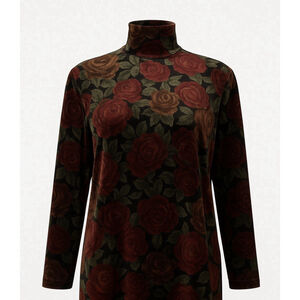 VTG 90’s Jones New York Burnout Velvet Floral Tunic Top M Dark Academia Mock